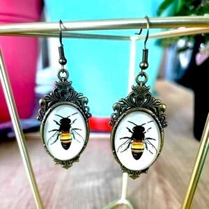 Antique Style Bee Print Earrings